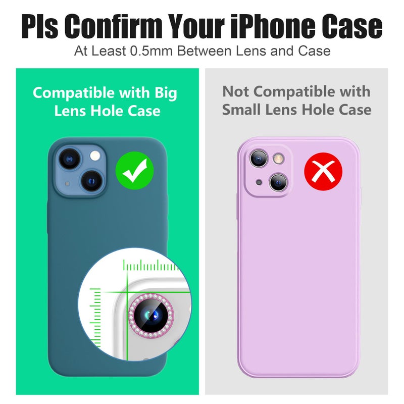 AGVEE 3+3 6 Pack for iPhone 15 6.1" / 15 Plus 6.7" Camera Lens Protector, Bling Diamond & Bling Glitter Metal Ring 9H Tempered HD Glass Camera Cover Film, Bling-Rose - Image 3