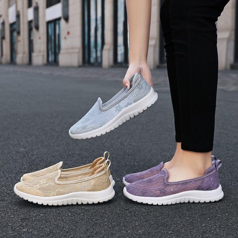 Women'S Slip-On Lace Mesh Breathable Mother'S Shoes Lightweight Soft Sole Non-Slip Walking Shoes For The Elderly - Image 5