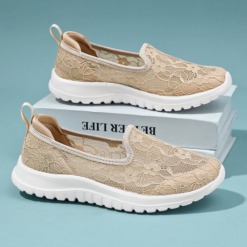 Women'S Slip-On Lace Mesh Breathable Mother'S Shoes Lightweight Soft Sole Non-Slip Walking Shoes For The Elderly - Image 3