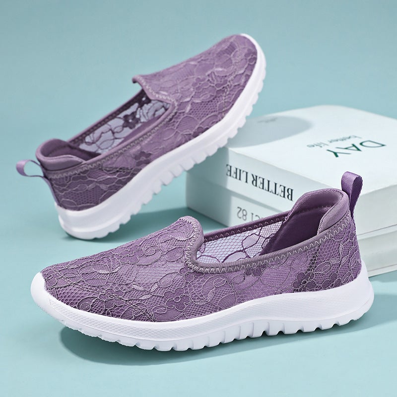 Women'S Slip-On Lace Mesh Breathable Mother'S Shoes Lightweight Soft Sole Non-Slip Walking Shoes For The Elderly - Image 2