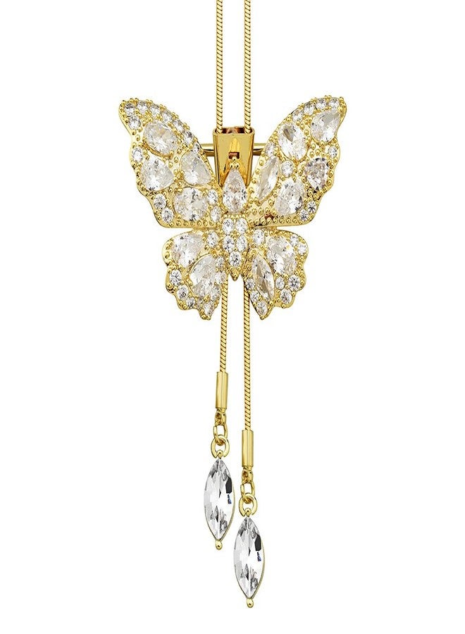 سيثر قلادة فراشة سيثر للنساء، سلسلة طويلة، قلادة كريستال، قلادة زفاف أنيقة، مجوهرات لحفلات الشتاء المسائية، هدية عيد الميلاد (ذهبي) - Image 1