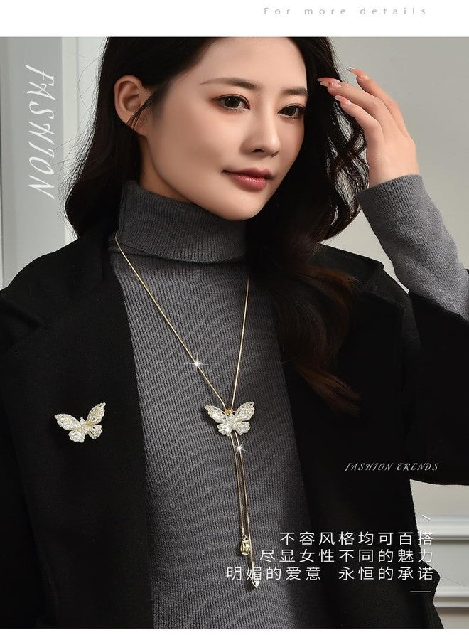 سيثر قلادة فراشة سيثر للنساء، سلسلة طويلة، قلادة كريستال، قلادة زفاف أنيقة، مجوهرات لحفلات الشتاء المسائية، هدية عيد الميلاد (ذهبي) - Image 3