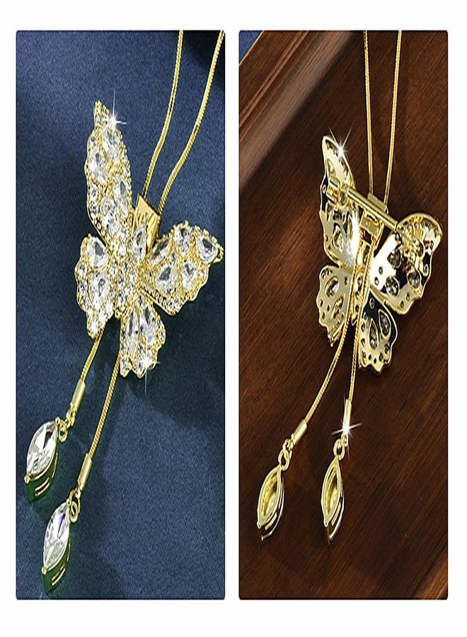 سيثر قلادة فراشة سيثر للنساء، سلسلة طويلة، قلادة كريستال، قلادة زفاف أنيقة، مجوهرات لحفلات الشتاء المسائية، هدية عيد الميلاد (ذهبي) - Image 5