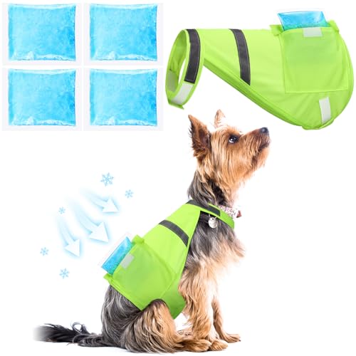 Aliceset 2 Pcs Dog Cooling Vest with 4 Recyclable Ice Pack Summer Outdoor Dog Cooling Harness Shirt Adjustable Pet CoolerFluorescent GreenMedium - Image 1