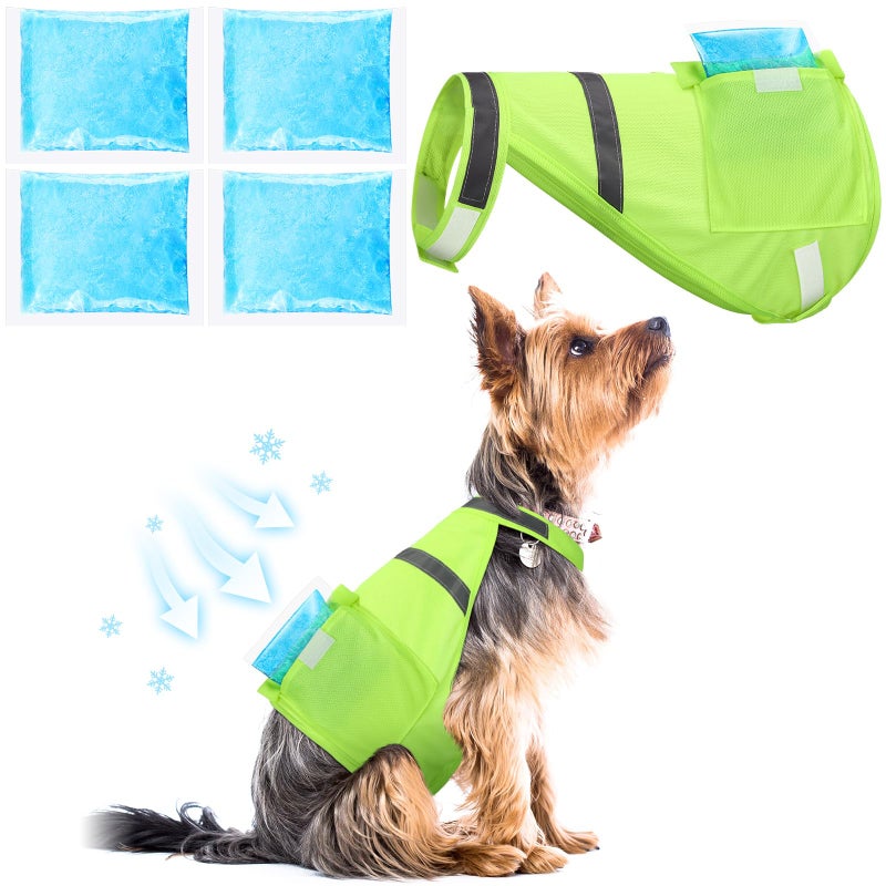 Aliceset 2 Pcs Dog Cooling Vest with 4 Recyclable Ice Pack Summer Outdoor Dog Cooling Harness Shirt Adjustable Pet CoolerFluorescent GreenMedium - Image 2