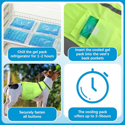 Aliceset 2 Pcs Dog Cooling Vest with 4 Recyclable Ice Pack Summer Outdoor Dog Cooling Harness Shirt Adjustable Pet CoolerFluorescent GreenMedium - Image 3