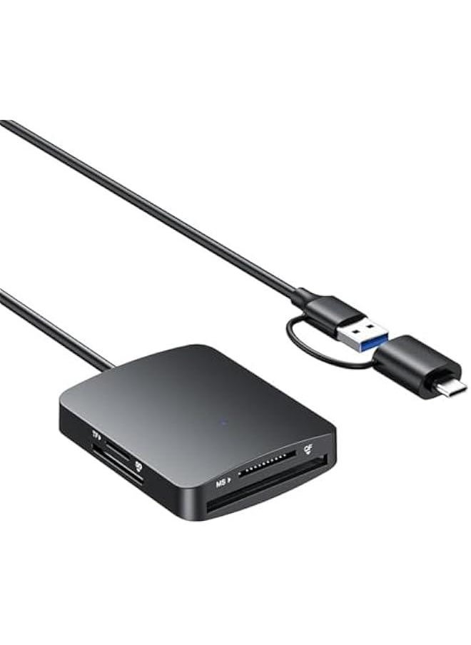 HOOKOR - USB 3.0 Memory Card Reader, 4in1 USB USB-C to SD Micro SD MS CF Card Reader Adapter Compatible with iPhone 15 Pro/Max, MacBook Pro/Air 2023, iMac, S23, XPS 17, Surface Book 3 and More - Image 1