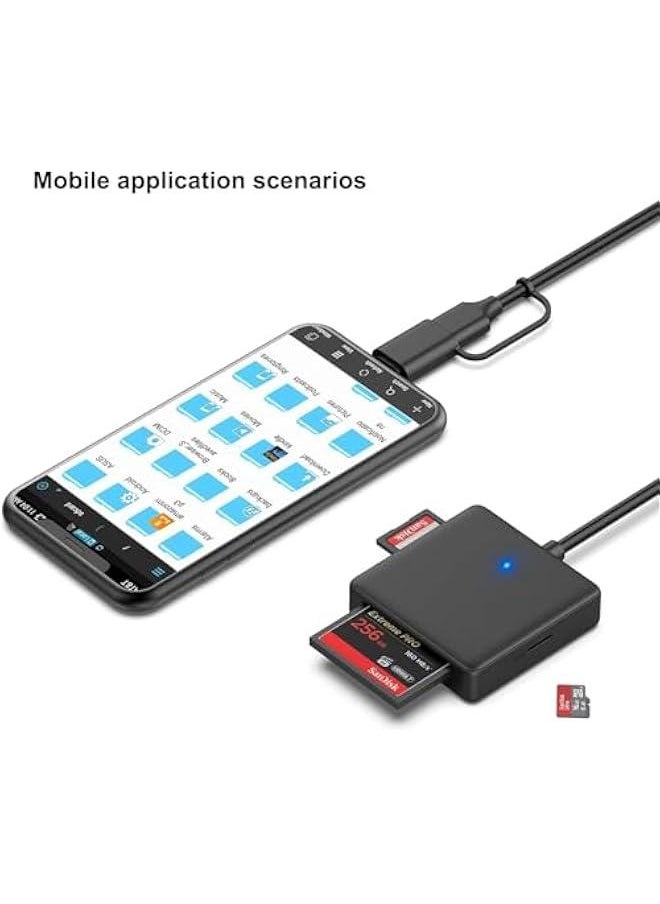 HOOKOR - USB 3.0 Memory Card Reader, 4in1 USB USB-C to SD Micro SD MS CF Card Reader Adapter Compatible with iPhone 15 Pro/Max, MacBook Pro/Air 2023, iMac, S23, XPS 17, Surface Book 3 and More - Image 1