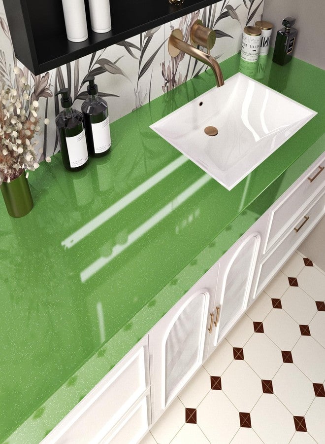 Wallercity ورق لاصق أخضر لامع من والرسيتي لأسطح العمل، ورق لاصق فينيل ذاتي اللصق لخزائن المطبخ، ورق جدران أخضر لامع، ورق جدران لامع قابل للإزالة، مقاس 15.8 بوصة × 118 بوصة. - Image 4