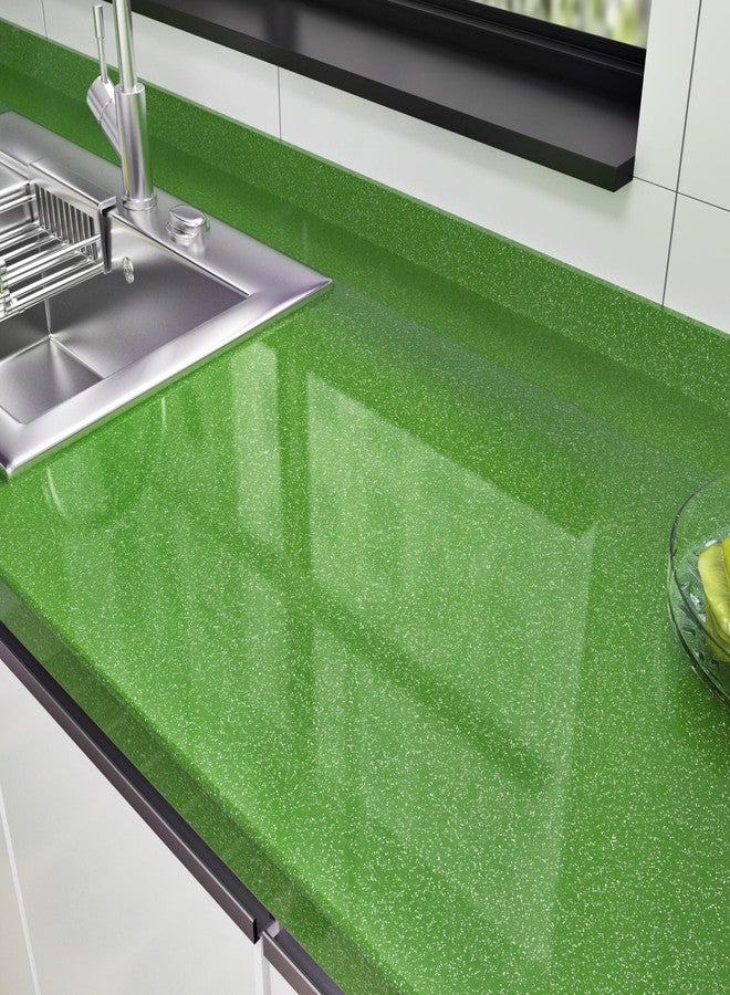 Wallercity ورق لاصق أخضر لامع من والرسيتي لأسطح العمل، ورق لاصق فينيل ذاتي اللصق لخزائن المطبخ، ورق جدران أخضر لامع، ورق جدران لامع قابل للإزالة، مقاس 15.8 بوصة × 118 بوصة. - Image 1