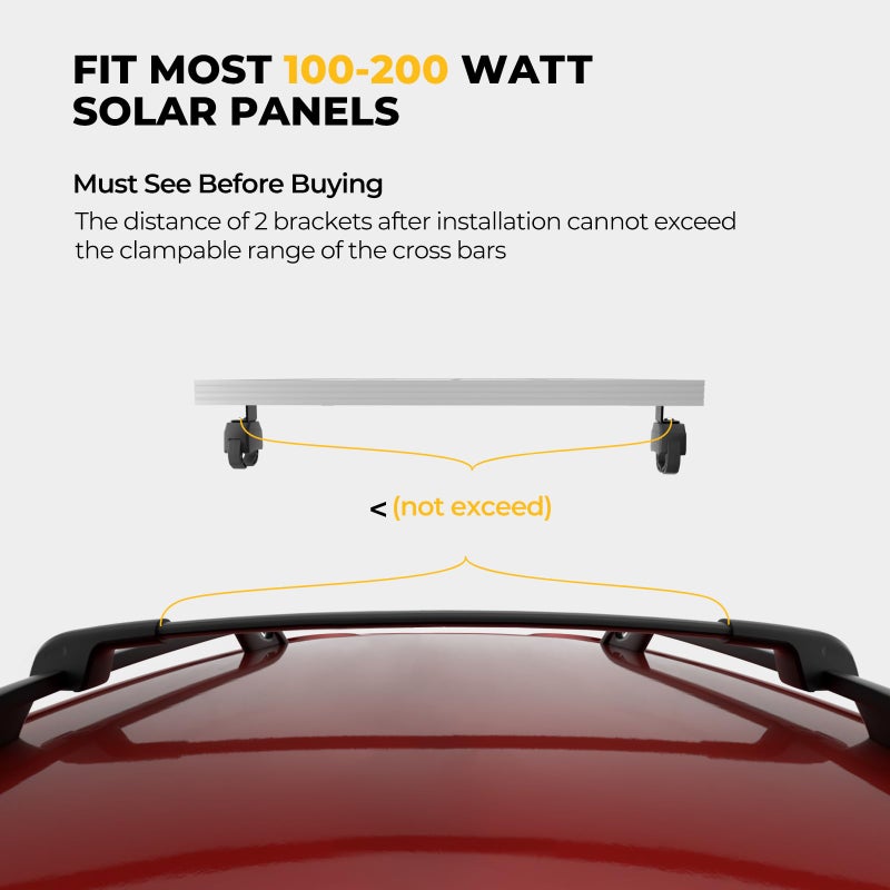 BougeRV Solar Panel Crab Mounting Kit for Cars with Cross Bars, Roof Rack Clamps Fits Most Luggage Rack Without Drilling, 100 to 200 Watt Solar Panel Mounting Brackets, Auto Off-Grid Solar Systems - Image 3