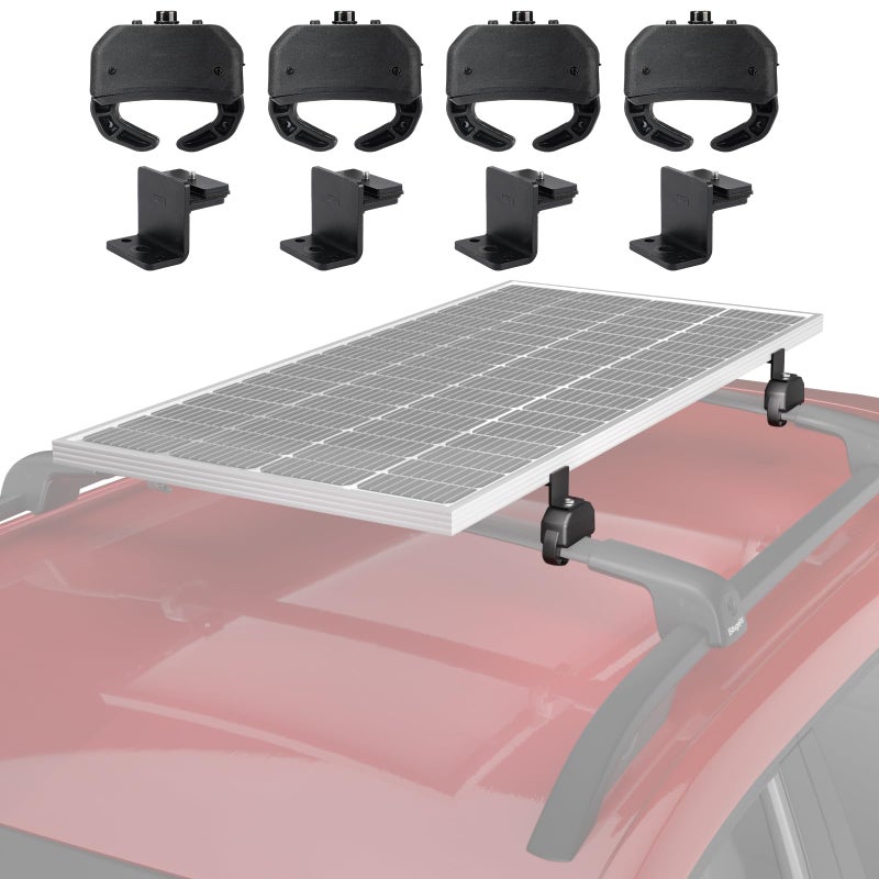 BougeRV Solar Panel Crab Mounting Kit for Cars with Cross Bars, Roof Rack Clamps Fits Most Luggage Rack Without Drilling, 100 to 200 Watt Solar Panel Mounting Brackets, Auto Off-Grid Solar Systems - Image 1