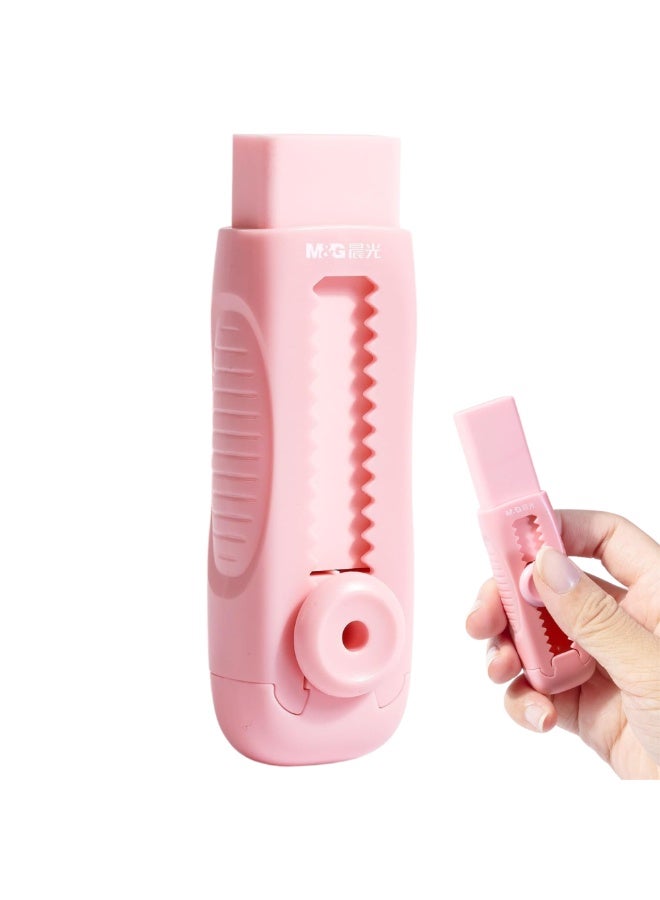 M&G Sliding Retractable PVC Pencil Eraser with Push-Pull Design, Soft Rubber Eraser for Students, Kids, School, Office, Home, Artists and Architects, Pink, 1 Pack - Image 1