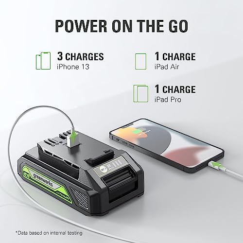 Greenworks 24V 2.0Ah Lithium-Ion Battery (Genuine Greenworks Battery / 125+ Compatible Tools), Green - Image 5
