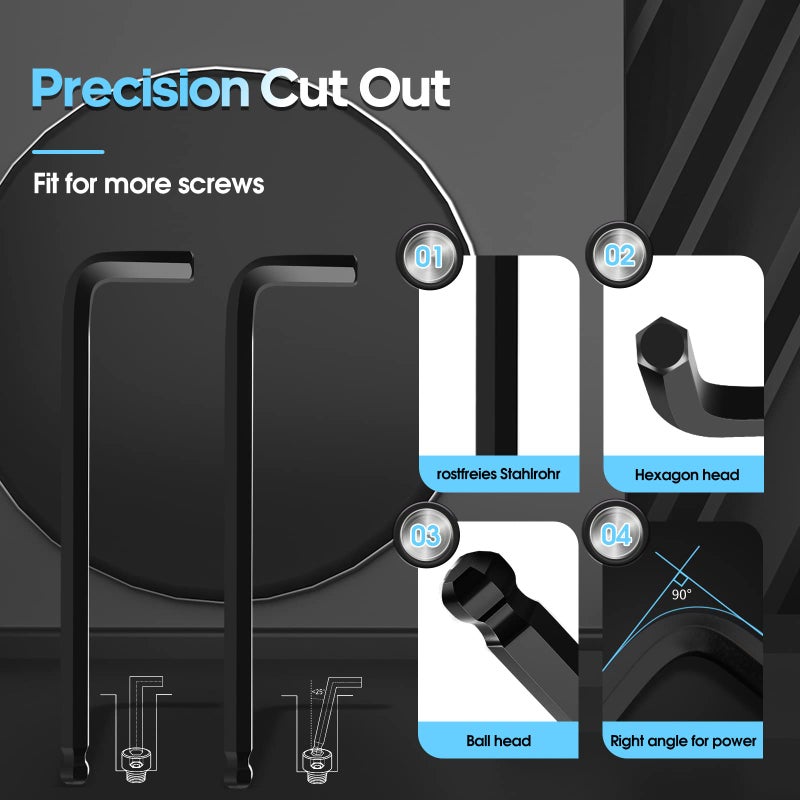 DISEN 13 Pieces Hex Key Allen Wrench Set Metric Size with Ball End, 1.27-10 MM, Long Arm Ball Design, Chrome Vanadium Steel - Image 5