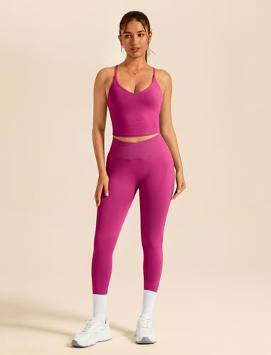 ABOCIW Workout Sets for Women 2 Piece Seamless V Neck Strappy Tank Top with Bra Crossover Waist Scrunch Butt Lifting Leggings Gym Sets Yoga Pilates Outfits Work Out Clothes Hibiscus Small - Image 3