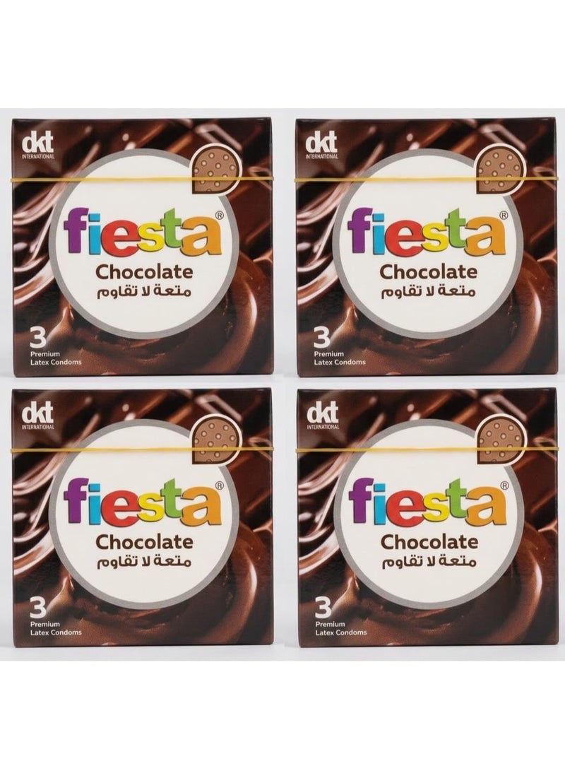 Fiesta Chocolate Condoms Dotted & Flavored 4 Packs Of 3 Condoms - Image 1