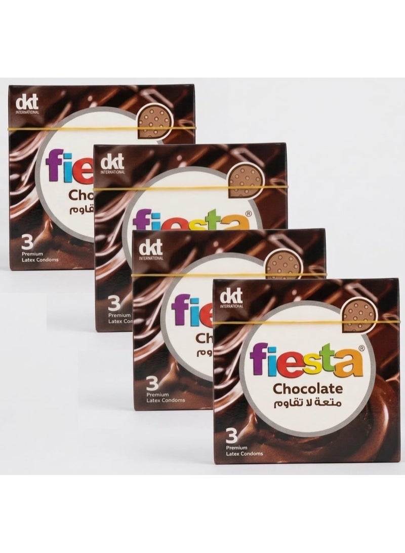 Fiesta Chocolate Condoms Dotted & Flavored 4 Packs Of 3 Condoms - Image 2