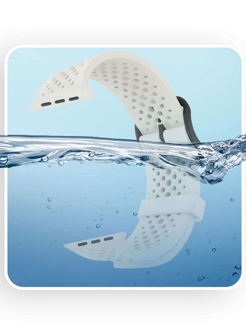 49mm/45mm/44mm/ Sport Silicone Watch Band Compatible with Apple Watch Series 9/8/7/6/5/4/3/2/1 & SE – Breathable Soft Strap with Buckle - Light Grey - Image 2