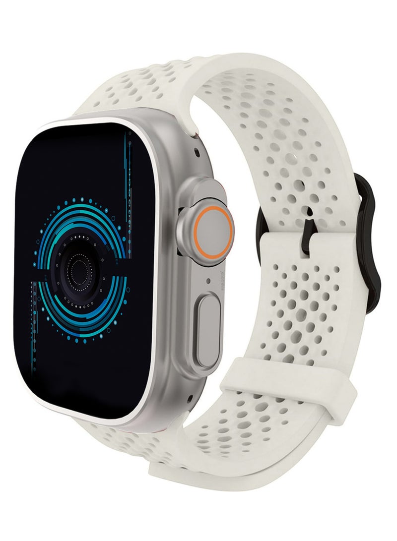 49mm/45mm/44mm/ Sport Silicone Watch Band Compatible with Apple Watch Series 9/8/7/6/5/4/3/2/1 & SE – Breathable Soft Strap with Buckle - Light Grey - Image 4