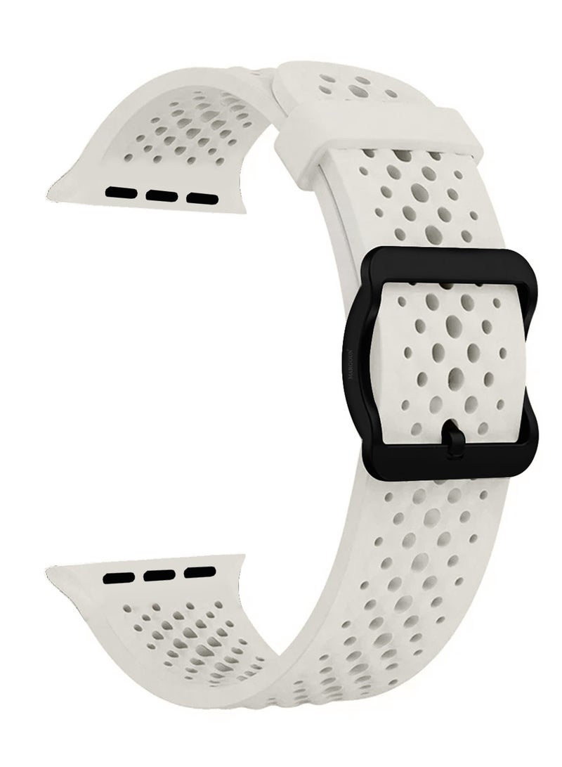 49mm/45mm/44mm/ Sport Silicone Watch Band Compatible with Apple Watch Series 9/8/7/6/5/4/3/2/1 & SE – Breathable Soft Strap with Buckle - Light Grey - Image 1