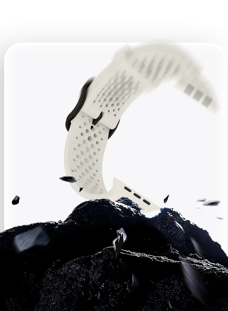 49mm/45mm/44mm/ Sport Silicone Watch Band Compatible with Apple Watch Series 9/8/7/6/5/4/3/2/1 & SE – Breathable Soft Strap with Buckle - Light Grey - Image 3