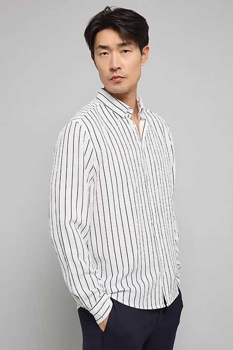 R&B Striped Shirt with Button-Down Collar and Long Sleeves