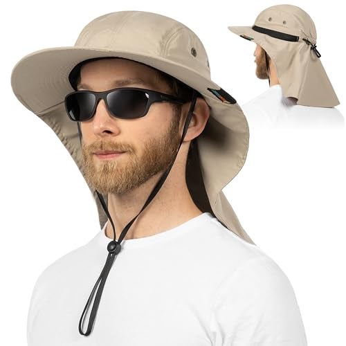 Suncube SUN CUBE Sun Hat for Men, Wide Brim Fishing Hat Neck Flap Cover Men Women, Hiking Safari, UV Sun Protection Summer Gardening Beach Camping UPF 50+, Tan - Image 2