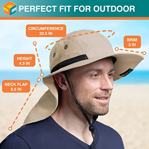 Suncube SUN CUBE Sun Hat for Men, Wide Brim Fishing Hat Neck Flap Cover Men Women, Hiking Safari, UV Sun Protection Summer Gardening Beach Camping UPF 50+, Tan - Image 4