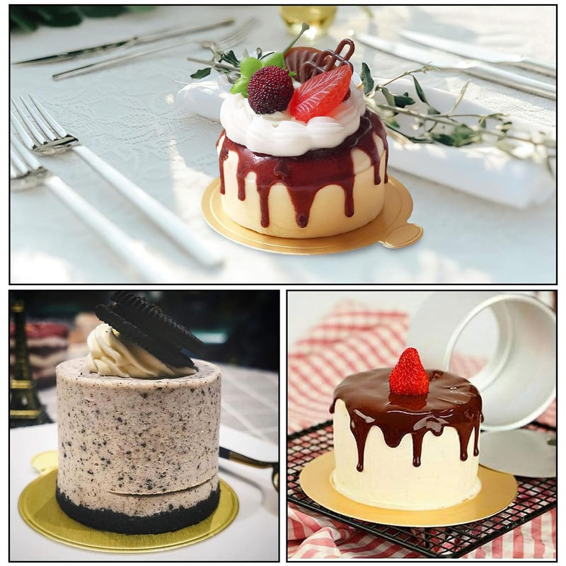 HansGo Mini Round Golden Cardboard Cake Base, Mousse Cake Boards 100PCS Paper Plates Circle Dessert Board Base Grease - Image 4