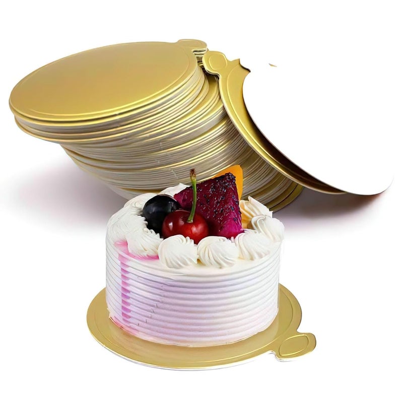 HansGo Mini Round Golden Cardboard Cake Base, Mousse Cake Boards 100PCS Paper Plates Circle Dessert Board Base Grease - Image 1