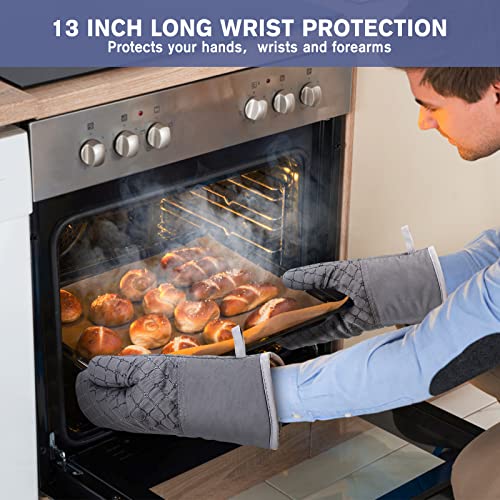Wsedor 6 Pcs Oven Mitts and Pot Holders, 500℉ Heat Resistant Oven Mitts with Kitchen Towels Soft Cotton Lining and Non-Slip Silicone Surface Safe for Baking, Cooking, BBQ (Grey) - Image 4