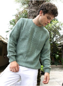 Campus Sutra Men's Sage Green Twist-Knit Pullover Sweater  - Image 1