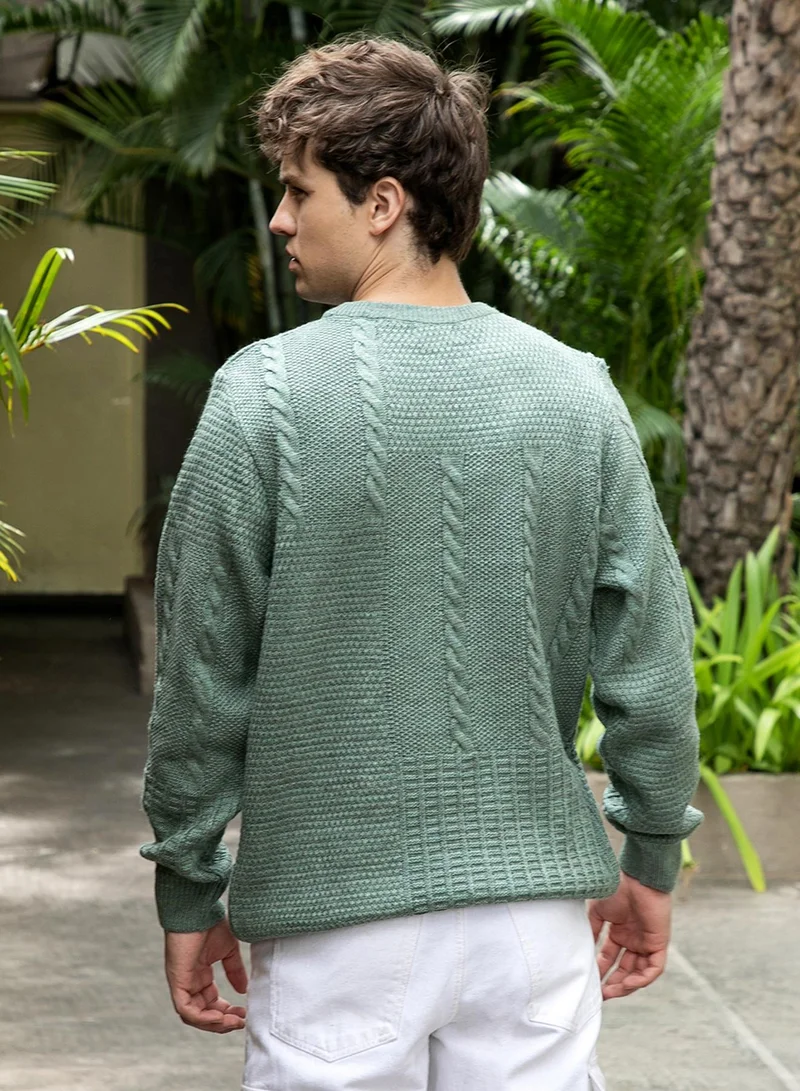 كامبوس سوترا Men's Sage Green Twist-Knit Pullover Sweater
