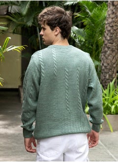 Campus Sutra Men's Sage Green Twist-Knit Pullover Sweater  - Image 5