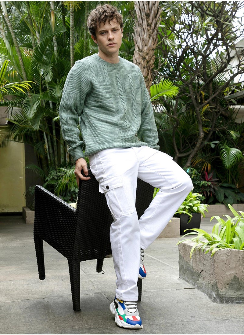 Campus Sutra - Men's Sage Green Twist-Knit Pullover Sweater - Image 1