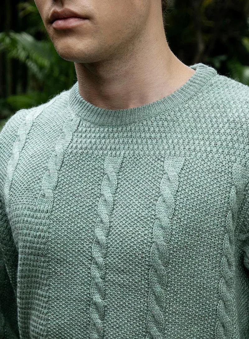 كامبوس سوترا Men's Sage Green Twist-Knit Pullover Sweater