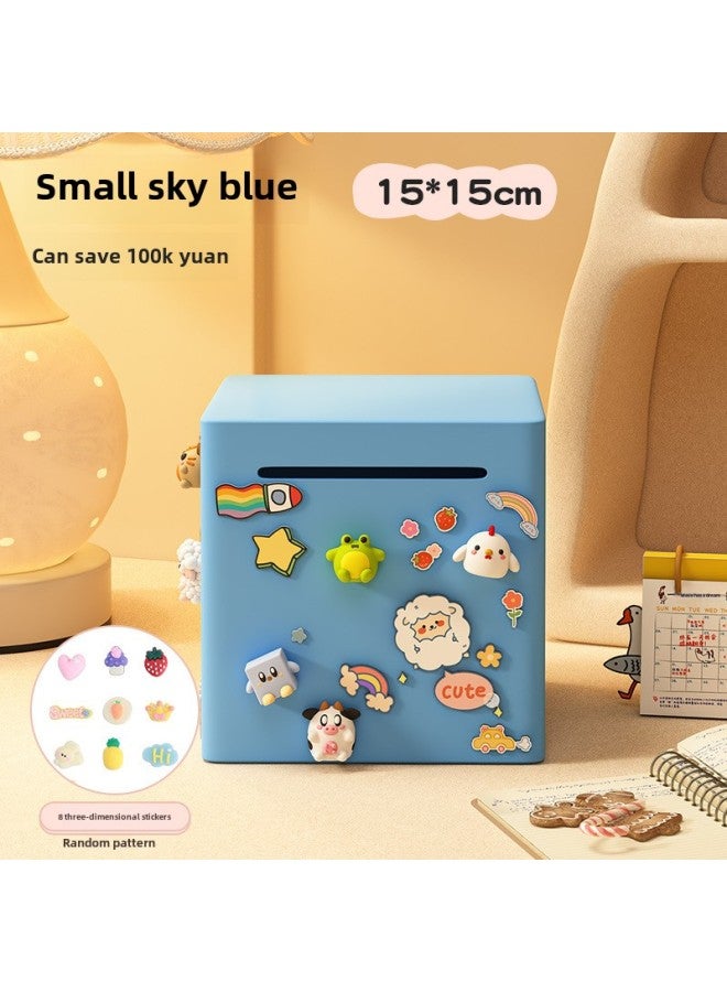 Piggy Bank Only In And Out Of Children's Large Capacity Piggy Bank Boys And Girls Metal Not Desirable Cash Box Wholesale-Color:[DIY Complimentary Three-dimensional Sticker] Sky Blue -15*15 (110000 Can Be Saved) - Image 1