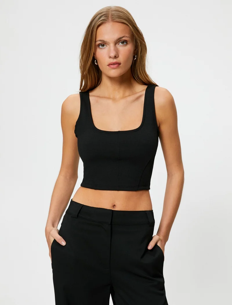 كوتون Cotton Crop Tank Top U Neck Strap