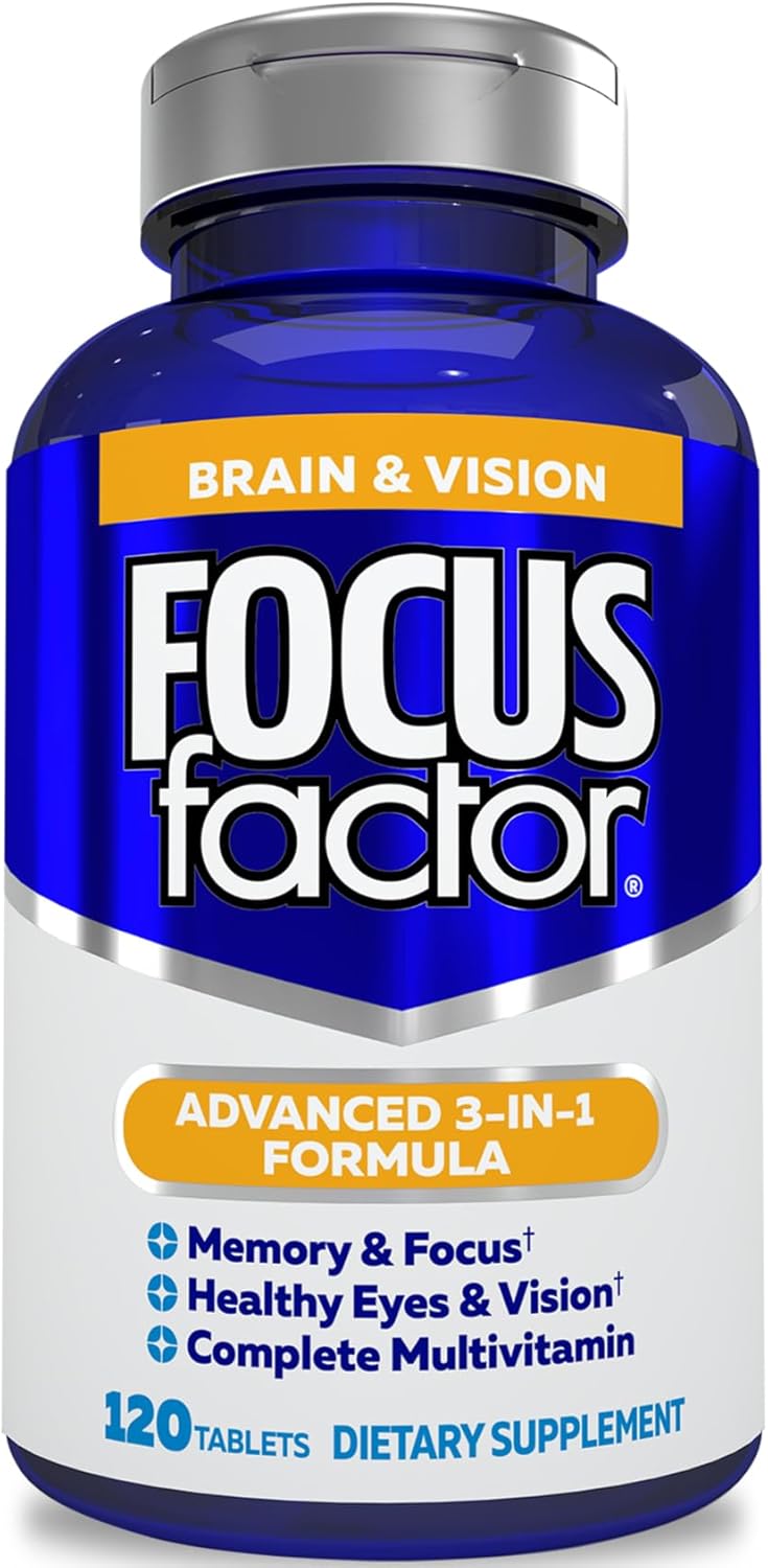 Focus Factor Adults Brain and Vision Supplement 120 Count  Eye Vitamin Mineral Supplement  Complete Multivitamin wLutein  Zeaxanthin  Brain Supplement for Focus Concentration Memory - Image 1