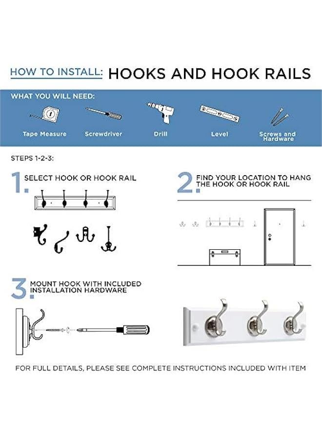Arabest Heavy Duty (1-Pack) Coat and Hat Wall Hooks Double Hooks for Mounted Hanging Matte Nickel Wall Mount Hanger Backpack, Purse, Bag, Towel Organization Decorative Wall Hooks B59303G-SN-C - Image 2