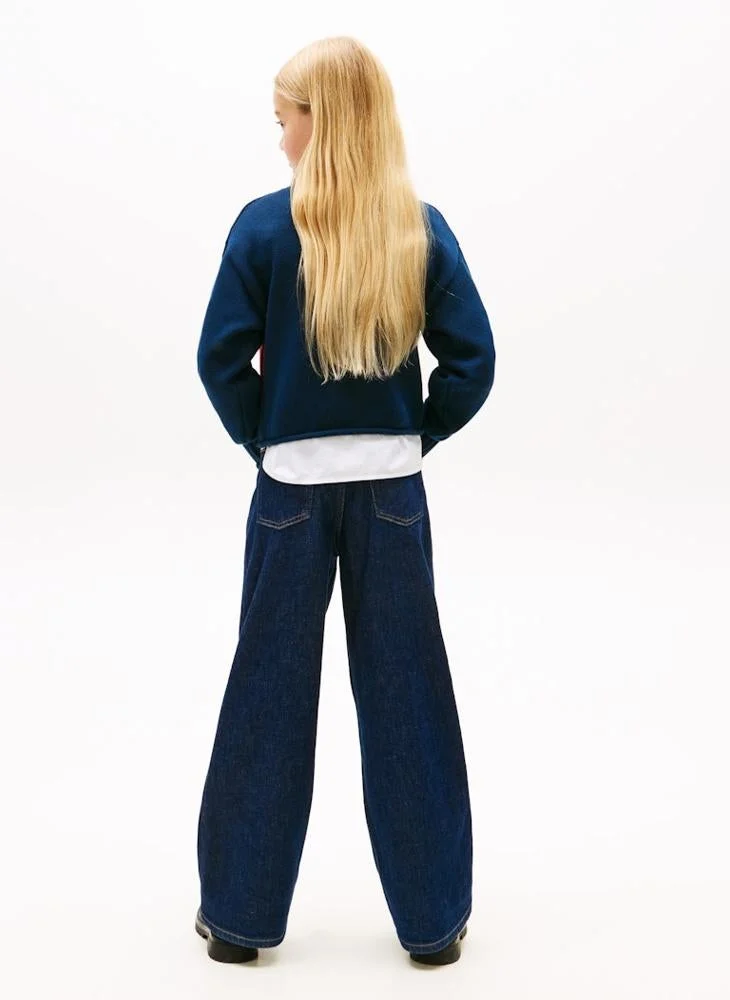 تومي هيلفيغر كنزة صوفية برقبة دائرية بطبعة شعار للأطفال