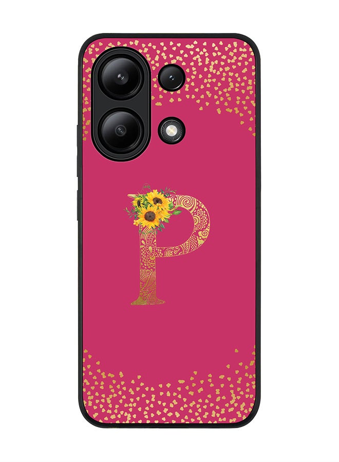 Stylizedd Rugged Black edge case for Xiaomi Redmi Note 13 4G, Custom Monogram Initial Letter Mandala Floral Pattern Alphabet - P ( Deep Pink Rose ) - Image 1