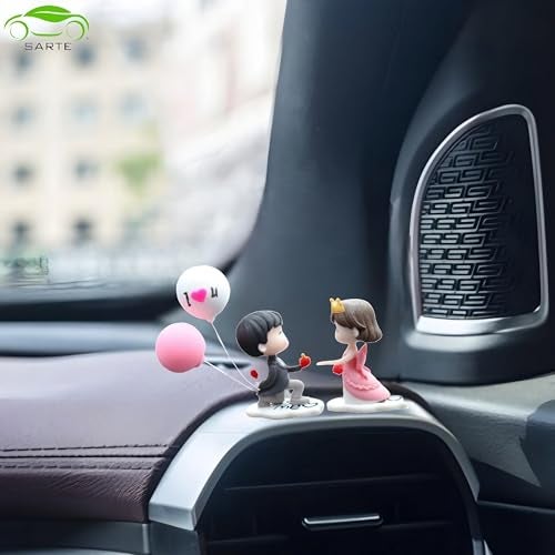 SARTE Car Dashboard Toys – Adorable Couple Figurine with 1 Boy and 1 Girl Balloon, Perfect Car Decoration and Gift for Car Lovers, Includes 6 Resin Adhesive Stickers (Pink & Grey) - Image 5