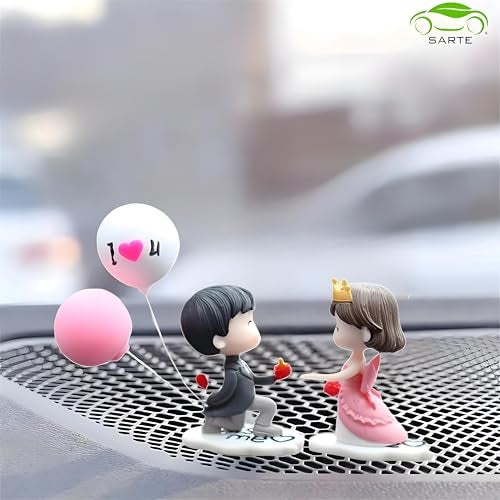 SARTE Car Dashboard Toys – Adorable Couple Figurine with 1 Boy and 1 Girl Balloon, Perfect Car Decoration and Gift for Car Lovers, Includes 6 Resin Adhesive Stickers (Pink & Grey) - Image 2