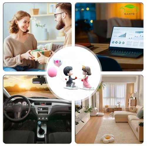SARTE Car Dashboard Toys – Adorable Couple Figurine with 1 Boy and 1 Girl Balloon, Perfect Car Decoration and Gift for Car Lovers, Includes 6 Resin Adhesive Stickers (Pink & Grey) - Image 4