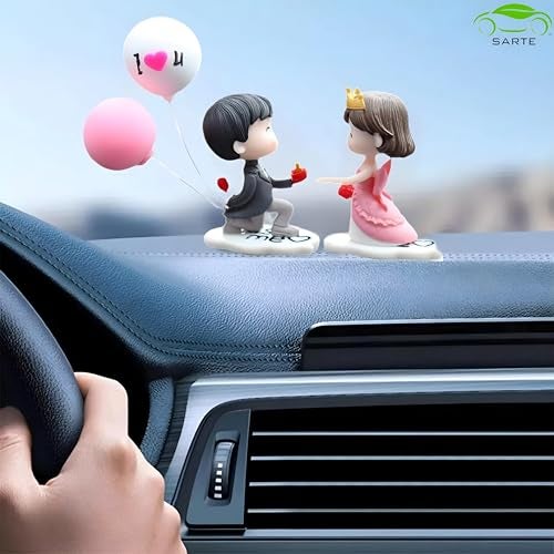 SARTE Car Dashboard Toys – Adorable Couple Figurine with 1 Boy and 1 Girl Balloon, Perfect Car Decoration and Gift for Car Lovers, Includes 6 Resin Adhesive Stickers (Pink & Grey) - Image 3