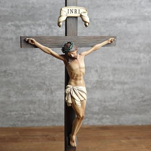 BC BUILDCLASSIC BC Catholic Crucifix Standing Cross, Jesus Christ tabletop Home Decor, Religious Gift, Wood Carve Looking, Realistic Finish, 10.9" H Hand Painted by Buildclassic - Image 2