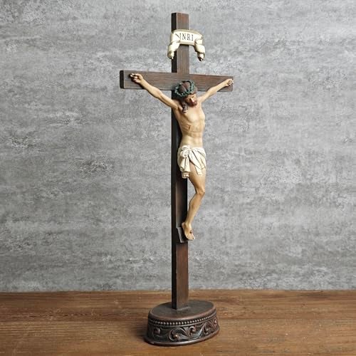 BC BUILDCLASSIC BC Catholic Crucifix Standing Cross, Jesus Christ tabletop Home Decor, Religious Gift, Wood Carve Looking, Realistic Finish, 10.9" H Hand Painted by Buildclassic - Image 4