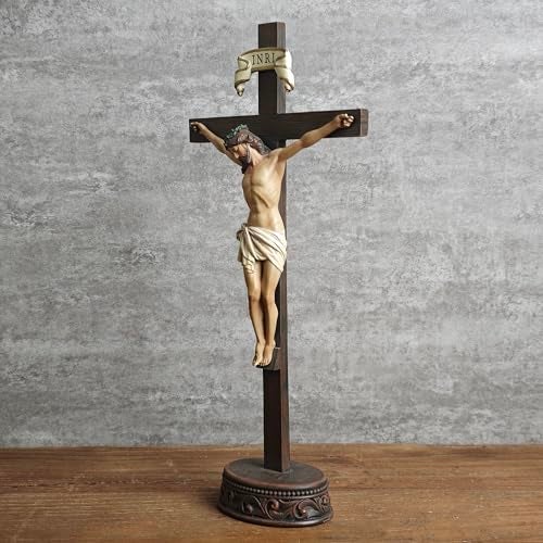 BC BUILDCLASSIC BC Catholic Crucifix Standing Cross, Jesus Christ tabletop Home Decor, Religious Gift, Wood Carve Looking, Realistic Finish, 10.9" H Hand Painted by Buildclassic - Image 5